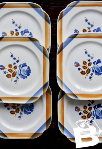 6 assiettes à dessert vintage carrées en faïence Saint Amandinoise