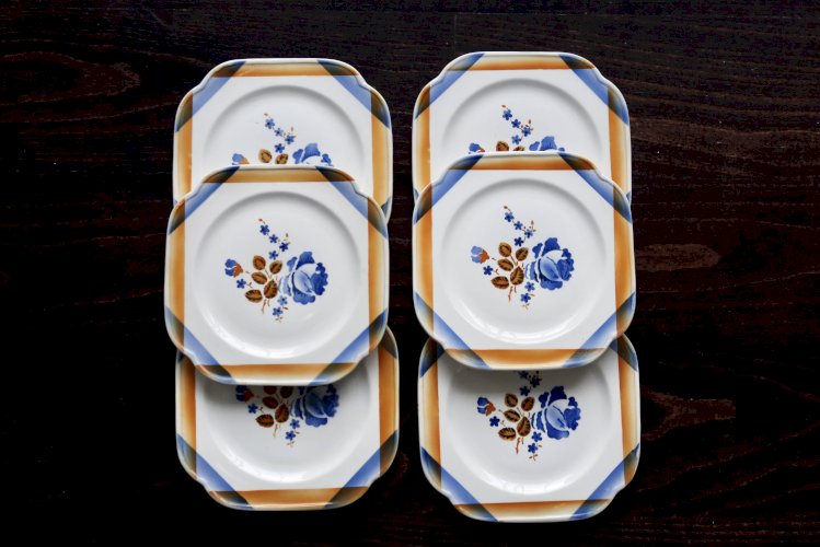 6 assiettes à dessert vintage carrées en faïence Saint Amandinoise