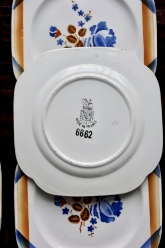 6 assiettes à dessert vintage carrées en faïence Saint Amandinoise