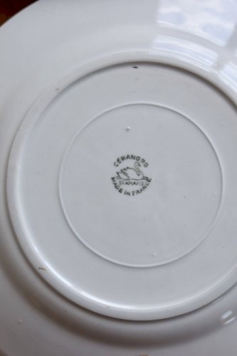 6 assiettes à dessert vintage Céranord Saint-Amand rayures rouge bleu jaune
