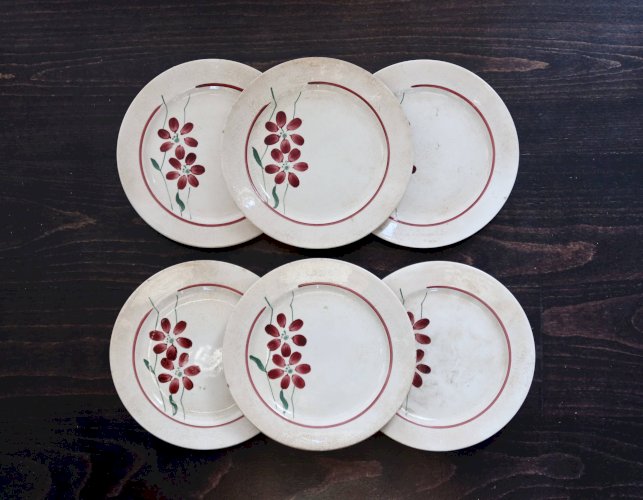 6 assiettes à dessert vintage faïence - Décor fleuri