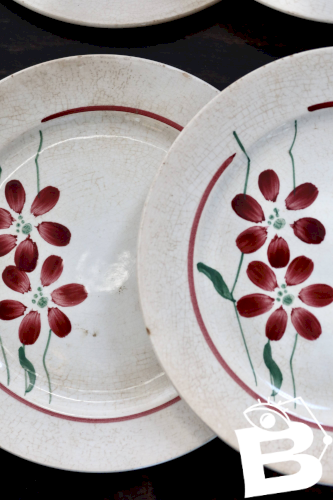 6 assiettes à dessert vintage faïence - Décor fleuri