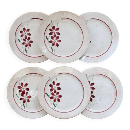 6 assiettes à dessert vintage faïence - Décor fleuri
