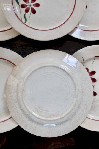 6 assiettes à dessert vintage faïence - Décor fleuri