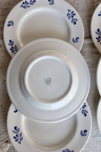 6 assiettes à dessert vintage faïence ivoire - Motif olives bleues