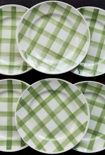 6 assiettes à dessert vintage faïence  Modèle Nappe vert - Moulin des Loups