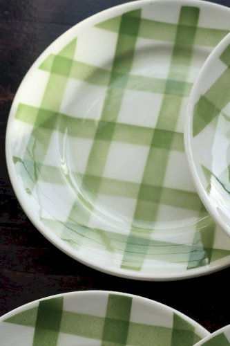 6 assiettes à dessert vintage faïence  Modèle Nappe vert - Moulin des Loups