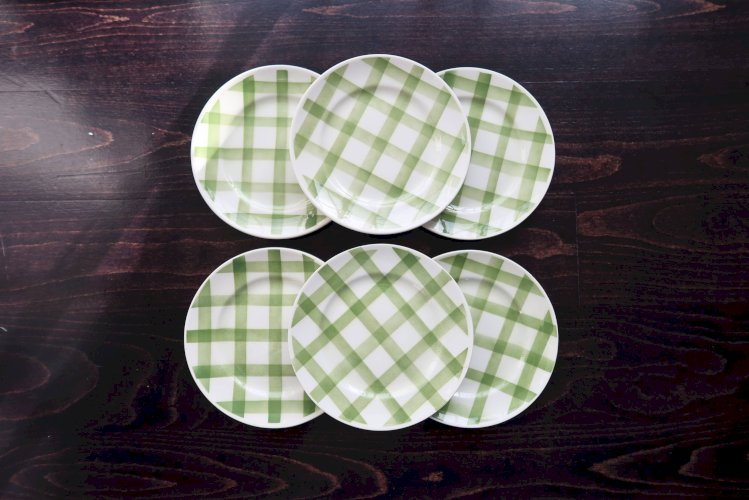 6 assiettes à dessert vintage faïence  Modèle Nappe vert - Moulin des Loups