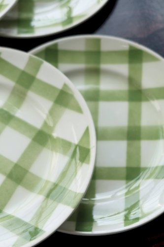 6 assiettes à dessert vintage faïence  Modèle Nappe vert - Moulin des Loups