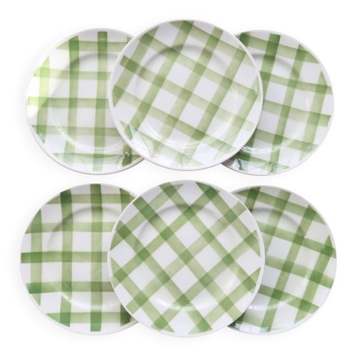 6 assiettes à dessert vintage faïence  Modèle Nappe vert - Moulin des Loups