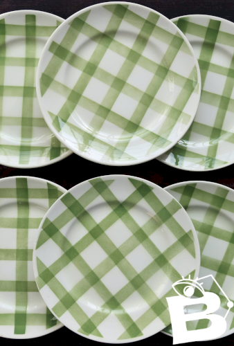 6 assiettes à dessert vintage faïence  Modèle Nappe vert - Moulin des Loups