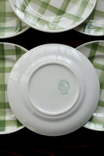 6 assiettes à dessert vintage faïence  Modèle Nappe vert - Moulin des Loups