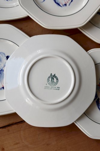 6 assiettes à dessert vintage faïence Moulin des Loups - Motif iris