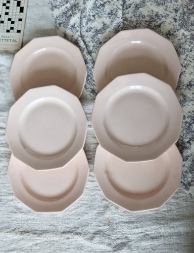6 assiettes à dessert vintage faïence rose pâle – Forme octogonale