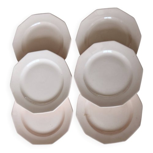 6 assiettes à dessert vintage faïence rose pâle – Forme octogonale