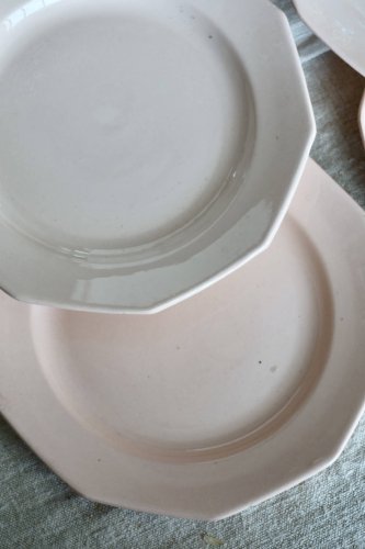 6 assiettes à dessert vintage faïence rose pâle – Forme octogonale