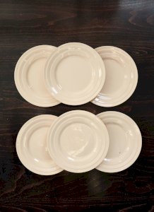 6 vintage pale pink earthenware dessert plates