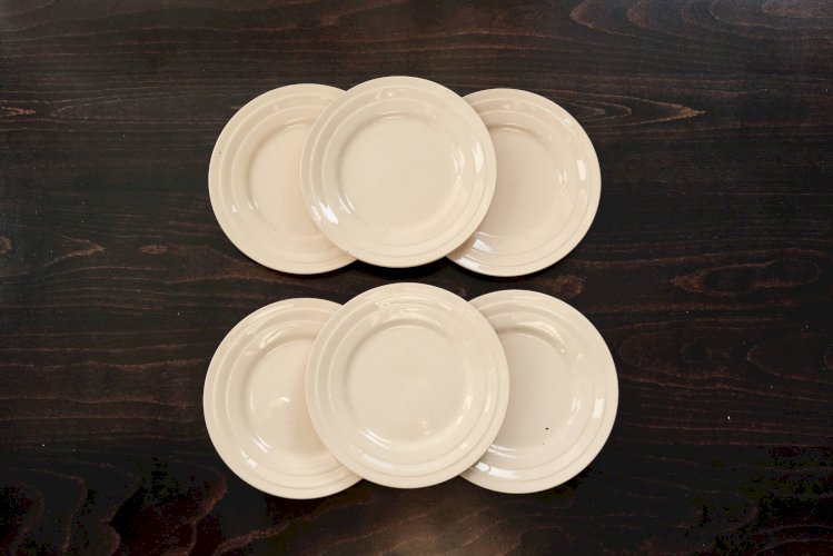 6 assiettes à dessert vintage faïence rose pâle