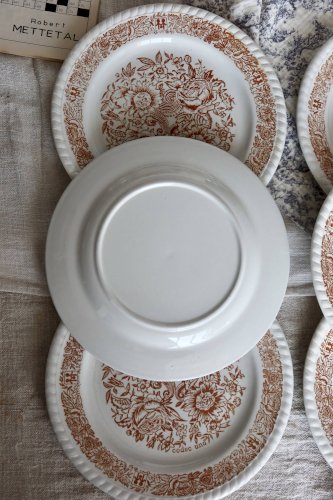 6 assiettes à dessert vintage fleuries – Codec – Décor brun rustique