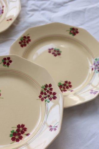 6 assiettes à dessert vintage Moulin des Loups - Faïence décor fleuri