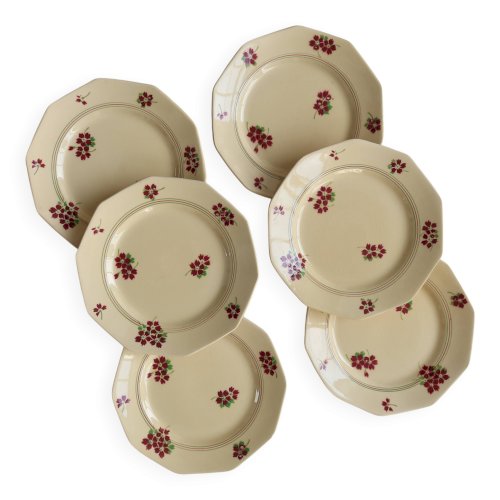 6 assiettes à dessert vintage Moulin des Loups - Faïence décor fleuri