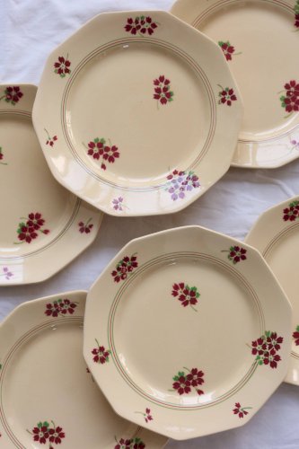 6 assiettes à dessert vintage Moulin des Loups - Faïence décor fleuri