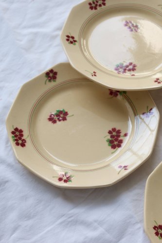6 assiettes à dessert vintage Moulin des Loups - Faïence décor fleuri