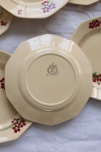 6 assiettes à dessert vintage Moulin des Loups - Faïence décor fleuri