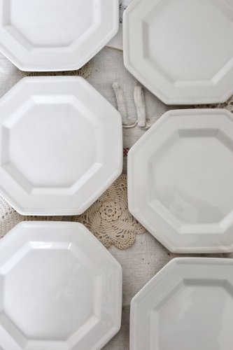 6 assiettes à dessert vintage octogonales à décor perlé, Johnson Brothers