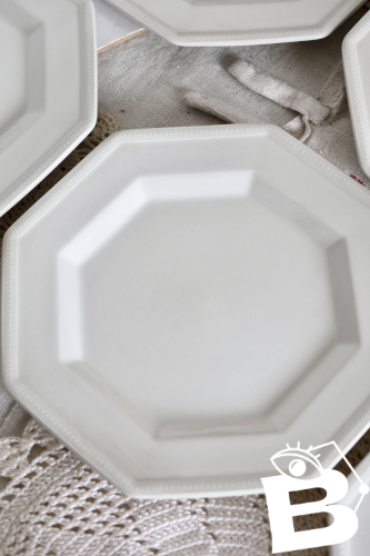 6 assiettes à dessert vintage octogonales à décor perlé, Johnson Brothers