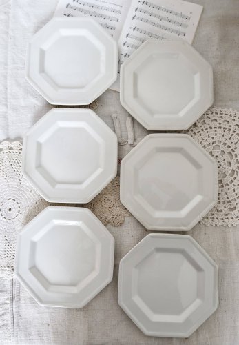 6 assiettes à dessert vintage octogonales à décor perlé, Johnson Brothers
