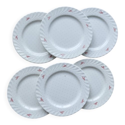 6 assiettes à dessert vintage porcelaine Fontebasso - Décor pois rouges