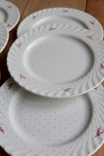 6 assiettes à dessert vintage porcelaine Fontebasso - Décor pois rouges