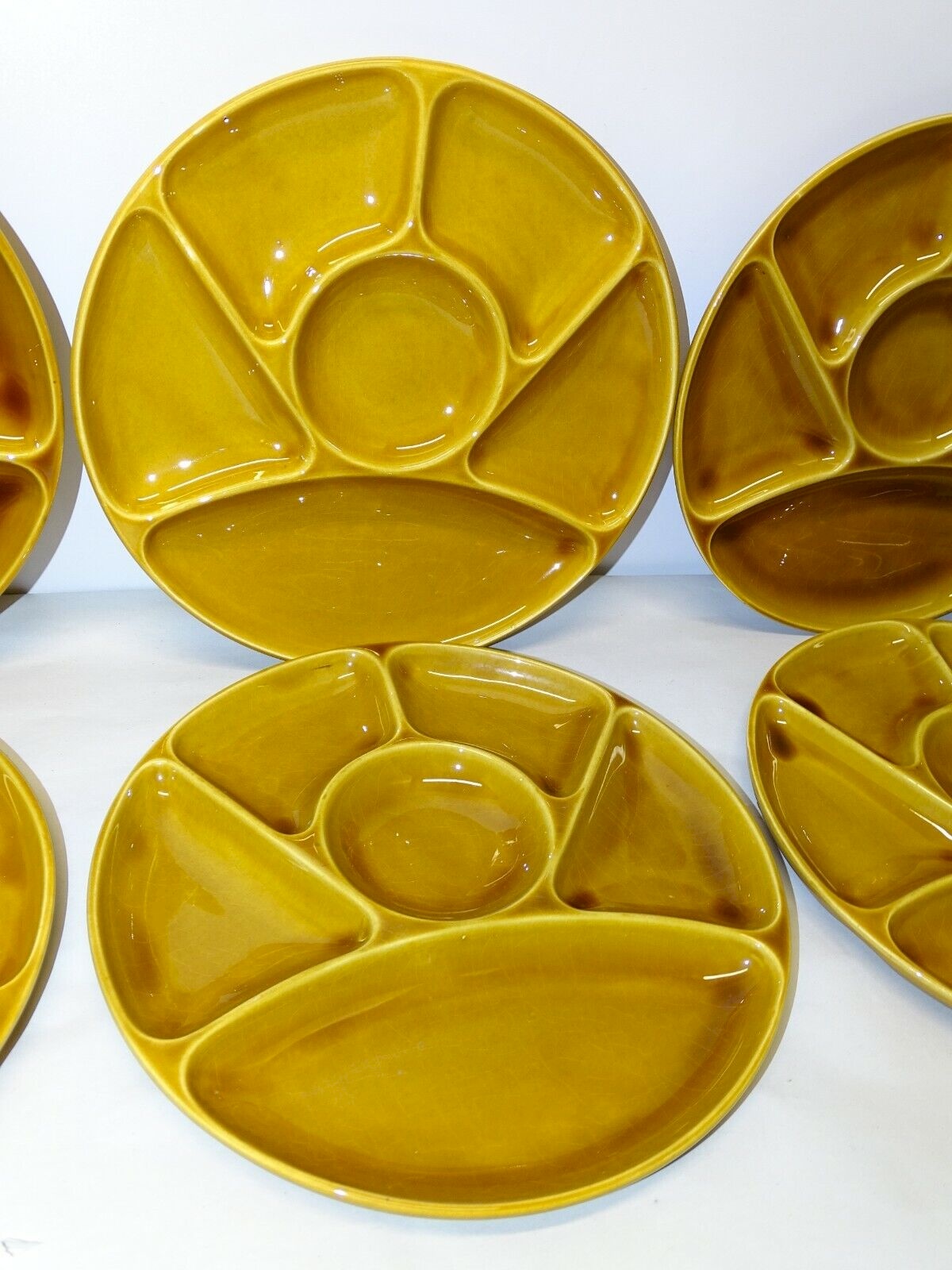 Lot D'assiettes à Fondue Vintage Salins Années 1960 - Céramique émaillée, Décor Design, Occasion