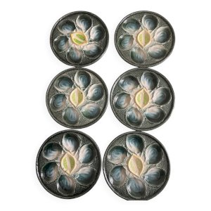6 assiettes à huitres en barbotine Saint Clément