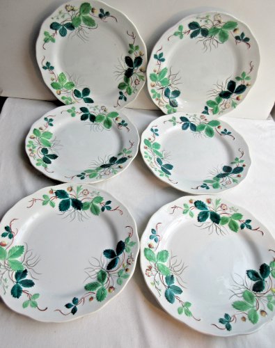 6 Assiettes barbotines Art Nouveau, Creil Montereau: Les Fraises de George Sand