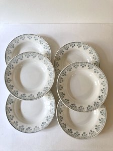 6 assiettes creuses Digoin & sarreguemines, décors fleuri vert émeraude