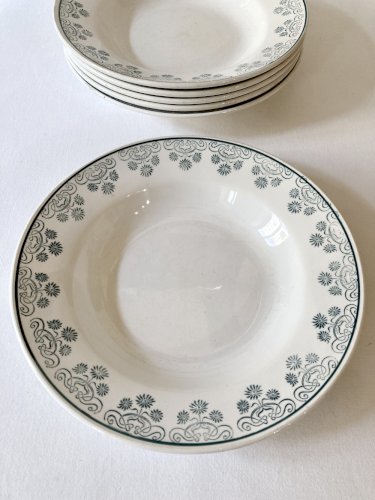 6 assiettes creuses Digoin & sarreguemines, décors fleuri vert émeraude