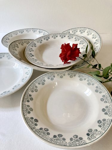 6 assiettes creuses Digoin & sarreguemines, décors fleuri vert émeraude