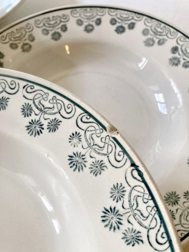 6 assiettes creuses Digoin & sarreguemines, décors fleuri vert émeraude