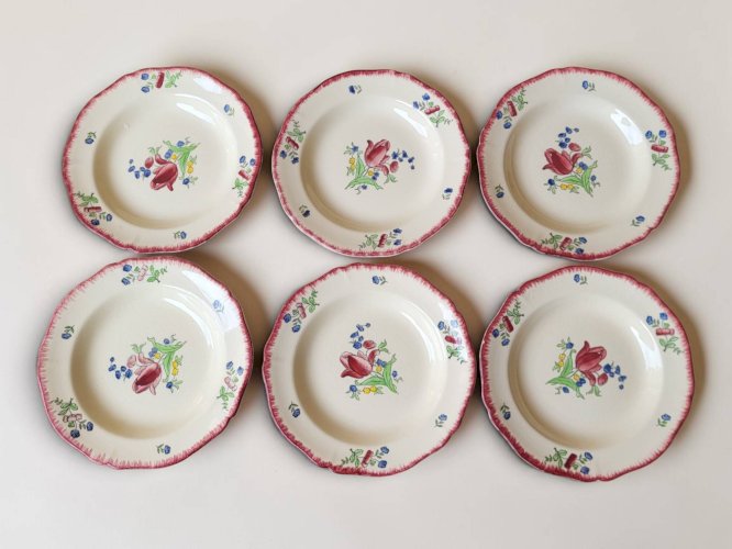 6 assiettes creuses en faïence de Gien modèle Lorraine