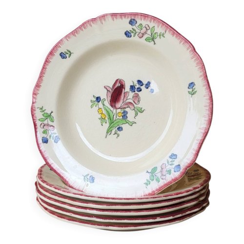 6 assiettes creuses en faïence de Gien modèle Lorraine
