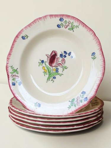 6 assiettes creuses en faïence de Gien modèle Lorraine