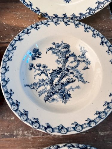 6 assiettes creuses Gien 1878 modèle Chardons
