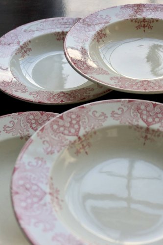 6 assiettes creuses terre de fer vintage Lunéville - “Mauresque” rouge