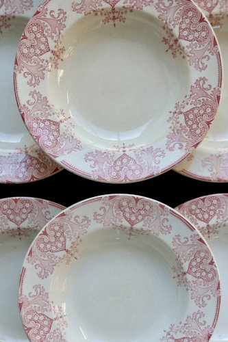 6 assiettes creuses terre de fer vintage Lunéville - “Mauresque” rouge