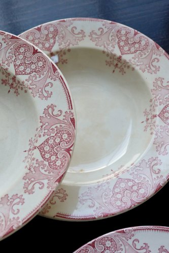 6 assiettes creuses terre de fer vintage Lunéville - “Mauresque” rouge