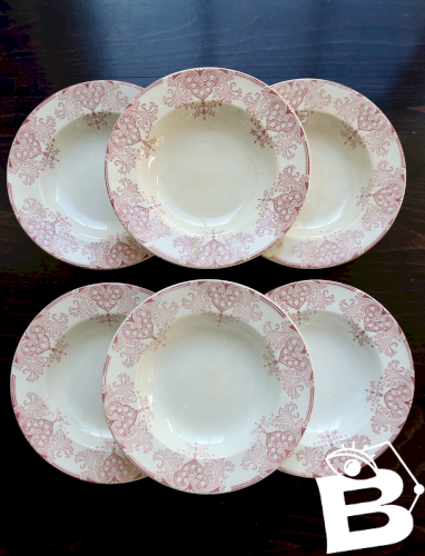 6 assiettes creuses terre de fer vintage Lunéville - “Mauresque” rouge