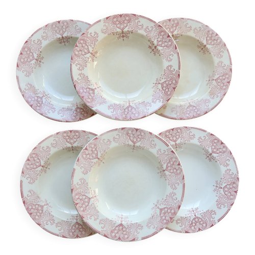 6 assiettes creuses terre de fer vintage Lunéville - “Mauresque” rouge