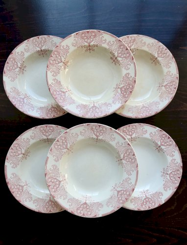 6 assiettes creuses terre de fer vintage Lunéville - “Mauresque” rouge